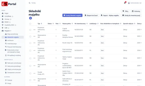 Ewidencja majątku — LS Portal