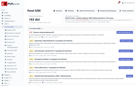 Panel SZBI z listą „Co teraz zrobić” — LS PUPportal